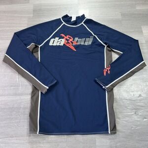 Da Hui Rash Guard Mens Medium Blue Long Sleeve Surf Swim Shirt Stretch Top